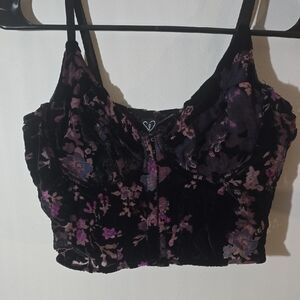 Windsor Black Velvet Top with Purple Floral Pattern